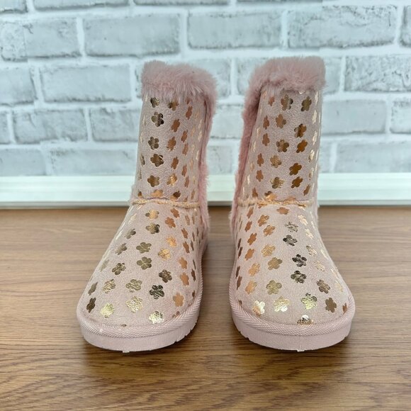 🦋Girls Winter Boots Sz 5 Flower Rose Gold Metallic Butterfly Faux-Fur Slipper🦋 - Picture 3 of 9